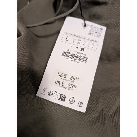 ZARA‎ Mixed Rib Poplin Balloon Dress Olive Green Quiet Luxury Night Out Large - Picture 6 of 7